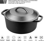 Pre-Seasoned Cast Iron Dutch Oven with Lid, Round and Dual Handles, for Stovetop, Camping, Grill, Induction, Electric, Black, 4.5qt