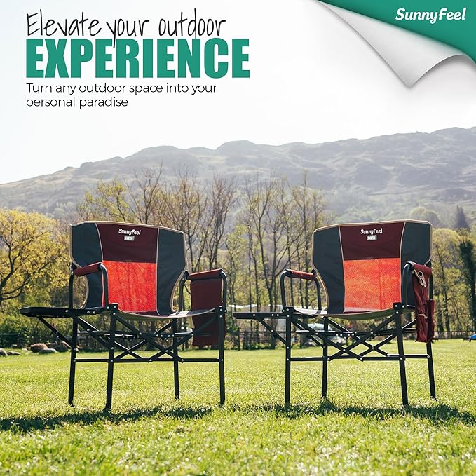 SUNNYFEEL Camping Directors Chair, Heavy Duty,Oversized Portable Folding Chair with Side Table, Pocket for Beach, Fishing,Trip,Picnic,Lawn,Concert Outdoor Foldable Camp Chairs