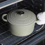 Crock-Pot Artisan 7-Quart Round European Enameled Cast Iron Dutch Oven with Lid – Matte Green, Durable Oven Safe Cookware
