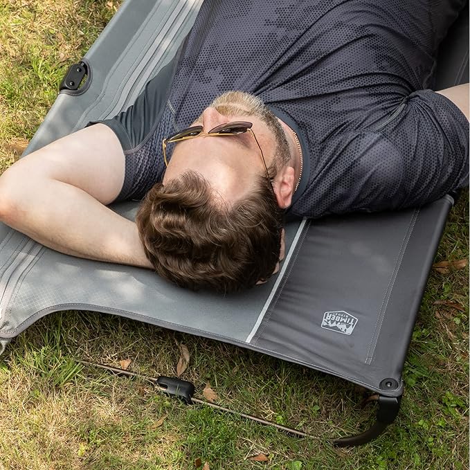 TIMBER RIDGE 20-Second Quick Set-Up Camping Cot, Lightweight Aluminum Folding Cot with Zipper Closure, Portable Carry Bag Included for Camping, Travel and Outdoors, Support up to 225lbs, Grey 2pcs