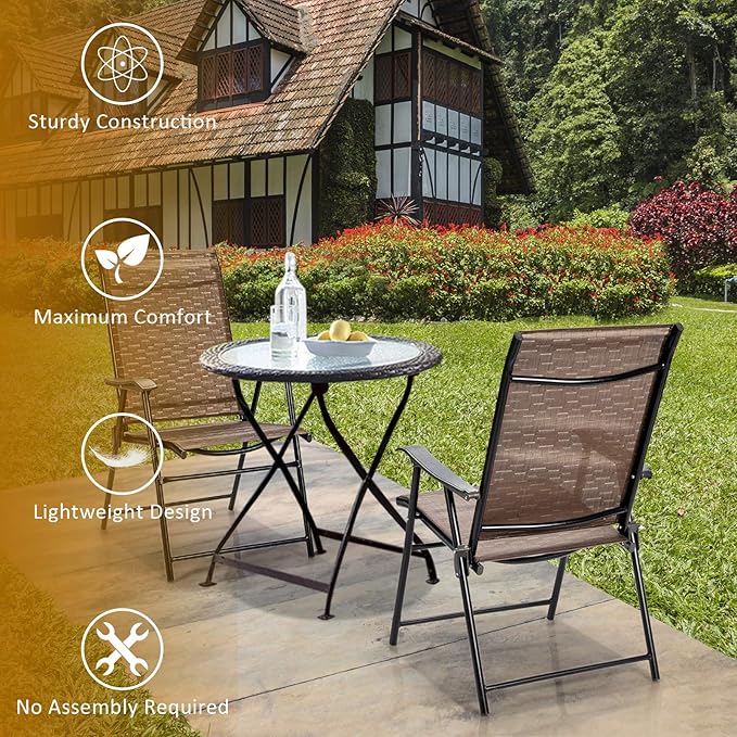 Giantex 4 Pieces Patio Dining Chairs, Portable Folding Chairs, Camping Chair with Armrest, Outdoor Dining Chairs for Bistro, Deck, Backyard (4)