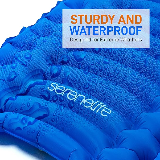 SereneLife Backpacking Air Mattress Sleeping Pad - Waterproof Lightweight Sleep Pad Inflatable Camping Sleeping Mat w/Carrying Bag - for Camping, Backpacking, Hiking
