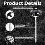 8" Heavy Duty Screw in Tent Stakes, Metal Camping Stakes, Drill-In Ground Anchor, Threaded Stakes for Canopies, Gardening, Yard Inflatables, with Hex Socket and Storage Bag (12, Black)