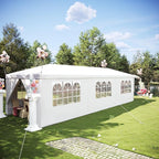 EROMMY 10x30FT Outdoor Party Tent, White Waterproof Event Canopy with 6 Removable Sidewalls & 2 Zipper Doors for Wedding, Birthday, BBQ, and Holiday Celebrations
