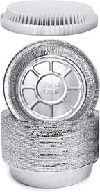 Fig & Leaf (270 Pack) Premium 9-Inch Round Foil Pans with Plastic Dome Lids l Heavy Duty l Disposable Aluminum Tin for Roasting, Baking, Cake or Cooking