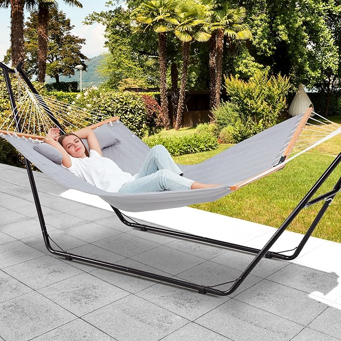 Universal 2-Person Hammock Stand, 660LBS Capacity,Heavy Duty Steel Hammock Stand, Fits 9.6-14ft Hammocks, Indoor and Outdoor Universal Hammock Stands,Black