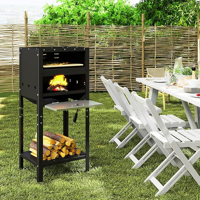 Happygrill 12” Pizza Oven Outdoor, Wood-Fired Pizza Stove with Ash Tray & Wood Storage, Pizza Stone, Pizza Peel & Oxford Cloth Cover, Multi-Fuel Pizza Maker for Patio, Backyard, Camping & BBQ