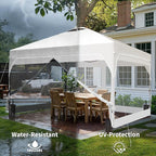 GDY 8x8FT Outdoor Pop Up Canopy Tent with One Push Setup, Easy Setup Gazebo with 4 PVC Transparent Sidewalls for Events, Parties, Camping, White