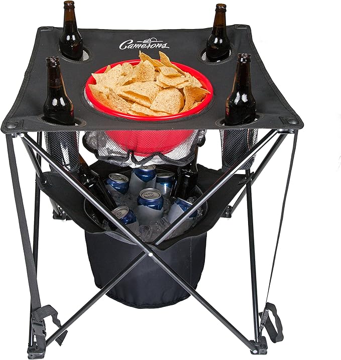 Camerons All-in-One Tailgating Table - Portable Folding Camping Table with Insulated Cooler, Food Basket, Cup Holders & Travel Bag - Collapsible Picnic Table for Outdoor BBQs, Beach & Camp Trips