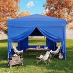 10x10FT Pop Up Canopy with Sidewalls, Outdoor Canopy Tent with SandBag & Carry Bag for Commercial Events, Camping, Backyard Parties, Blue