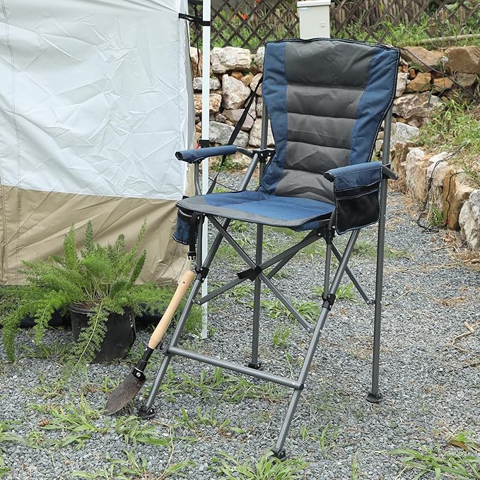 REDCAMP Oversized Tall Camping Chair for Adults, 330lbs Portable High Folding Directors Chair, Foldable Bar Height Stool with Side Pocket for Lawn Sport, Blue