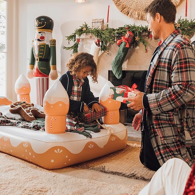 FUNBOY Kids Gingerbread House Holiday Sleepover Travel Bed & Air Mattress. Perfect for Sleepovers. Includes Carrying Storage Bag, Twin