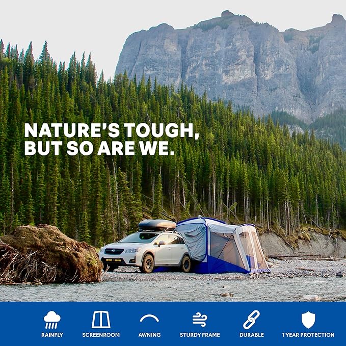 Napier Sportz SUV Tent with Screen Room | 10'x10' Car Camping Tent with 7'x6' Screen Room and Awning | Fits All CUVs, SUVs, Minivans | Sleeps 6 Adults | Blue/Gray | Model 84000