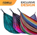 Foxelli Camping Hammock – Ultralight Hammock for Backpacking, Hiking, Festivals, Travel - Easy Setup with Tree-Friendly Ropes & Steel Carabiners, Heavy Duty Parachute Nylon