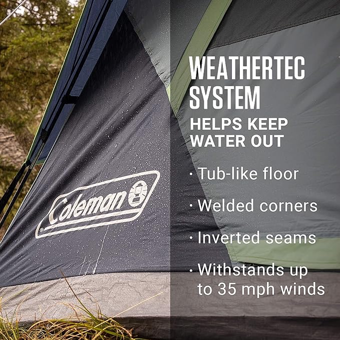 Coleman Skydome Tent with 5 Minute Setup, 2/4/6/8-Person Weatherproof Tent with Rainfly & Carry Bag, 20% More Headroom Than Traditional Canopies