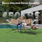 2 Person Double Hammock with Adjustable Steel Stand & Pillow, Heavy Duty Portable Outdoor Hammock Set, MAX 450 LBS Weight Capacity for Patio, Garden, Beach, Backyard