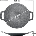 Korean Style BBQ Grill Pan for Stove Top, Camping and IH, 13" Round Griddle With Double Bottom, Non-stick Coating Frying Pan