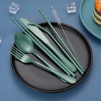 Portable Stainless Steel Flatware Set, Travel Camping Cutlery Set, Portable Utensil Travel Silverware Dinnerware Set with a Waterproof Case (Green)