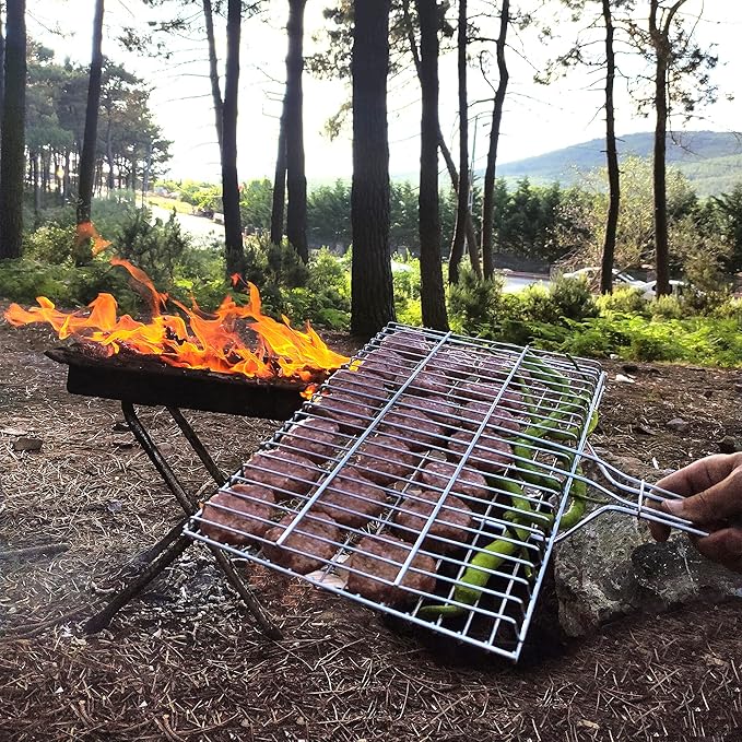 Hakan Grill Basket 11.8 x 15.8-inch for Outdoor Grill, Barbecue Basket for Fish, Steak, Chicken, Vegetables, Shish Kabob and Shrimp, Large Lockable Basket with Wooden Handle, Stainless Steel, BBQ