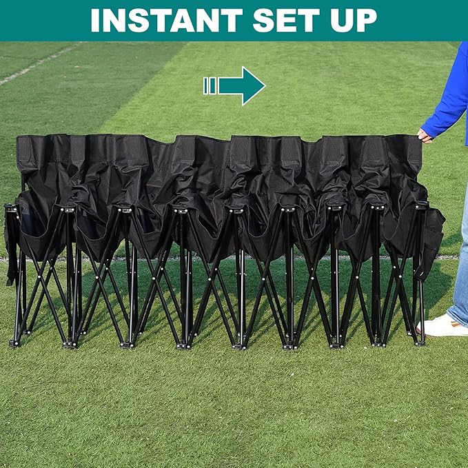 1MORE Soccer Bench - Portable Folding Team Bench, 8 Seats Foldable Sideline Benches, Soccer Chair with Bag & Backrest, Adult Team Chair for Football Camp Sport Events Outdoor Seating.Black -2PACK