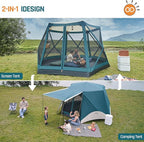 Instant Tents for Camping Pop Up Screen Tent with Floor, 6 Person Large Family Camping Tent with Rainfly and Porch, Easy 60S Setup Hub Tent for Outdoor Picnic Backyard, 11.5x10x6.83FT