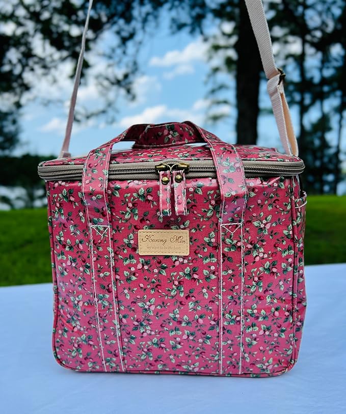 Kwang Min Insulated Insulated Cooler Bag,Reusable Large Lunch Bag for Women, Great for Outdoors,Camping,Party,Premium Quality,Adjustable Strap,Foldable