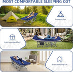 Camping Cot, Sleeping Cots, Portable Camping cots with Cushion, Pillow and Carry Bag, 1200D Double Layer Oxford, 600 LBS Weight Capacity Cots for Sleeping (Blue)
