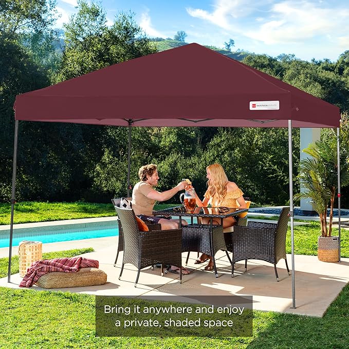 Best Choice Products 10x10ft Pop Up Canopy Tent, Outdoor Shade, 1 Person 1 Minute Set Up, Carry Case, 4 Weight Bags - Burgundy