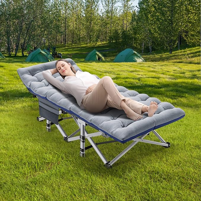 NAIZEA Folding Camping Cot for Adults, Heavy Duty Sleeping Cot with Mattress, Portable Military Cot, Double Layer Oxford Strong Heavy Duty Sleeping Cots with Carry Bag for Camp Office Use