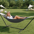 Double Hammock with Steel Stand - 2 Person Hammock Bed Indoor Outdoor, Brazilian-Style, with Carry Bag, 450lb Capacity, Portable & Easy Assembly, Chasm
