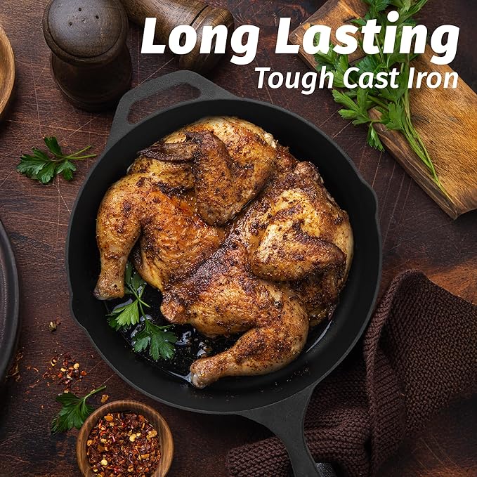 Zulay Kitchen Pre-Seasoned Cast Iron Skillet – 12.5 Inch Heavy Duty Frying Pan for Indoor & Outdoor Cooking – Oven, Stovetop, Induction, Grill & Campfire Safe