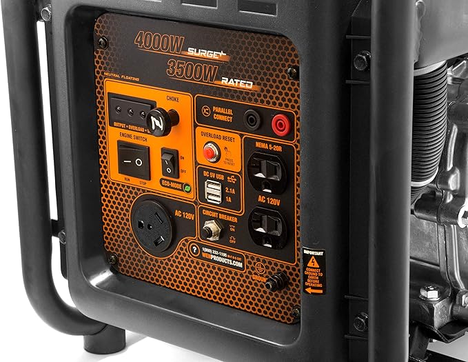 WEN GN400i RV-Ready 4000-Watt Open Frame Inverter Generator, CARB Compliant, Black/orange