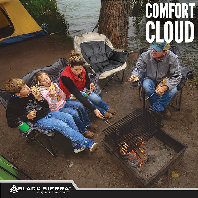 Black Sierra Oversized Camping Chair for Adults – 400 lb Heavy Duty Folding Chair with Cup Holders & Carry Bag