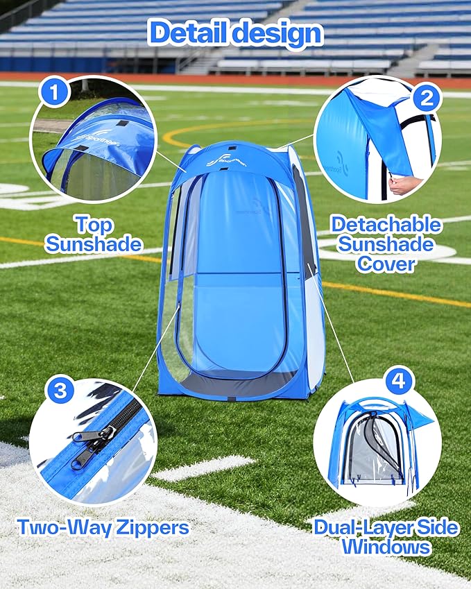 Sportneer Pop Up Sports Tent, 3-Side Clear TPU Transparent Shelter, All-Weather Warm Outdoor Bubble Pod with Instant Setup, Portable Wind & Rain Protection for Spectators, Parents & Kids (L/XL)