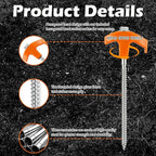 8" Heavy Duty Screw in Tent Stakes, Metal Camping Stakes, Drill-In Ground Anchor, Threaded Stakes for Canopies, Gardening, Yard Inflatables, with Hex Socket and Storage Bag (20, Orange)
