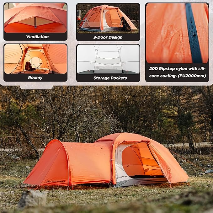 Triphyr Backpacking Tent with F-Nexus Extension 2-Person Combo, Attachable Extension Shelter, Lightweight 2 Person Tent for Backpacking Camping Hiking & Biking