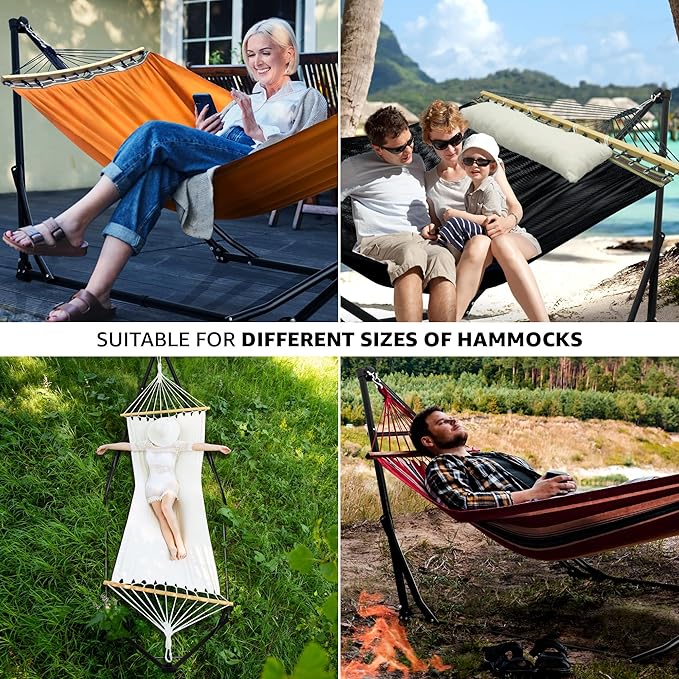 Tranquillo Unity Adjustable Hammock Stand, 800 lbs Capacity Steel Double Hammock Stand for 2 Persons, Premium Pre-Assembled Stand for Indoor Outdoor, Black