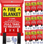 JJ CARE Fire Blanket – 10 Packs with Hooks and Gloves – 40” x 40” Fire Blankets Emergency for Home and Kitchen, High Heat Resistant and Flame Protection for Kitchen, Car, Office, Camping & Home Safety
