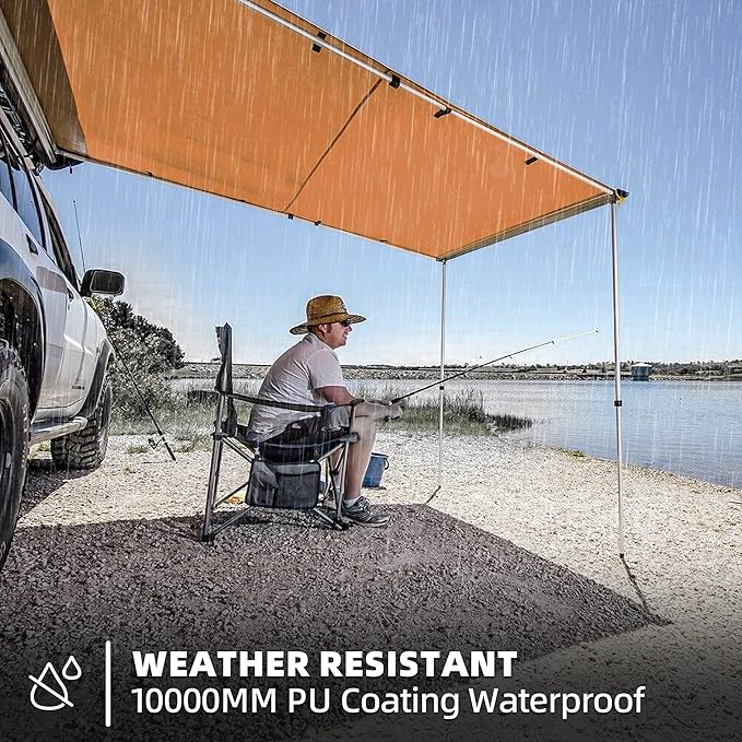 Vehicle Awning, 4.6ft x 6.6ft, Rooftop Pullout Ripstop UPF50+ Side Awning, Reinforced Hinges & Poles for Jeep/SUV/Truck/Van