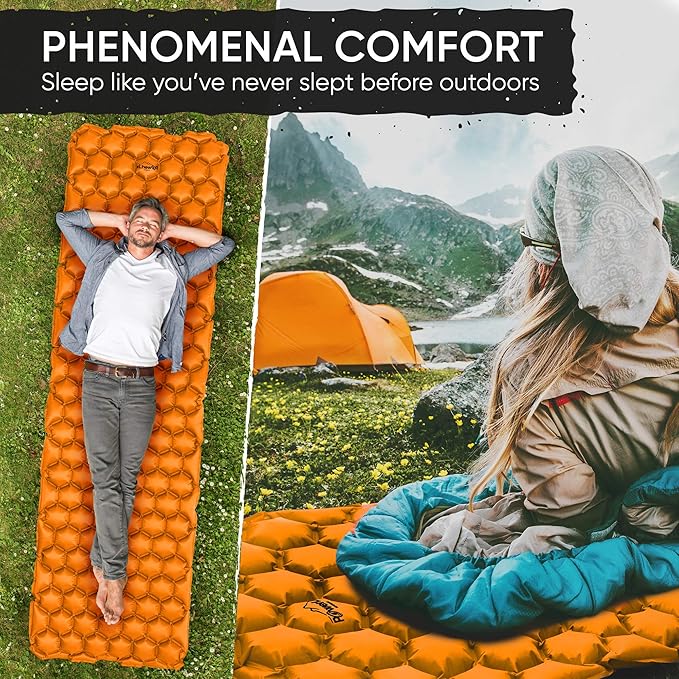 POWERLIX Ultralight Inflatable Camping Sleeping Pad - Camping Mattress for Backpacking, Hiking, Compact Lightweight Sleeping Mat for Camping, Inflation Bag/Repair Kit Included