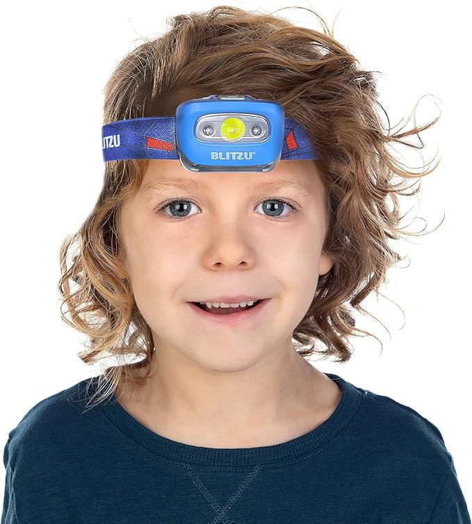 BLITZU Hands-Free Headlamp, Blue, 165 Lumen, Adjustable Light Modes, Battery Powered, Waterproof, Impact Resistant