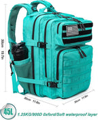 LHI Military Tactical Backpack for Men and Women 45L Army 3 Days Assault Pack Bag Large Rucksack with Molle System - Lake Blue