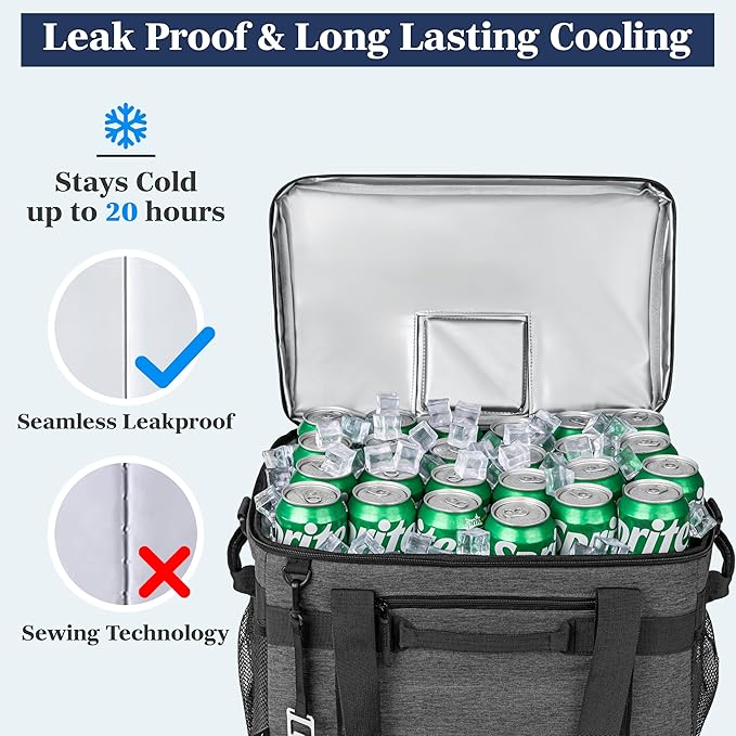 OPUX Cooler Bag, 48/60 Cans Insulated Soft Collapsible Portable Cooler, Soft Sided Leakproof Cooler for Beach Camping with Shoulder Strap, Ice Chest for Travel Road Trip Picnic