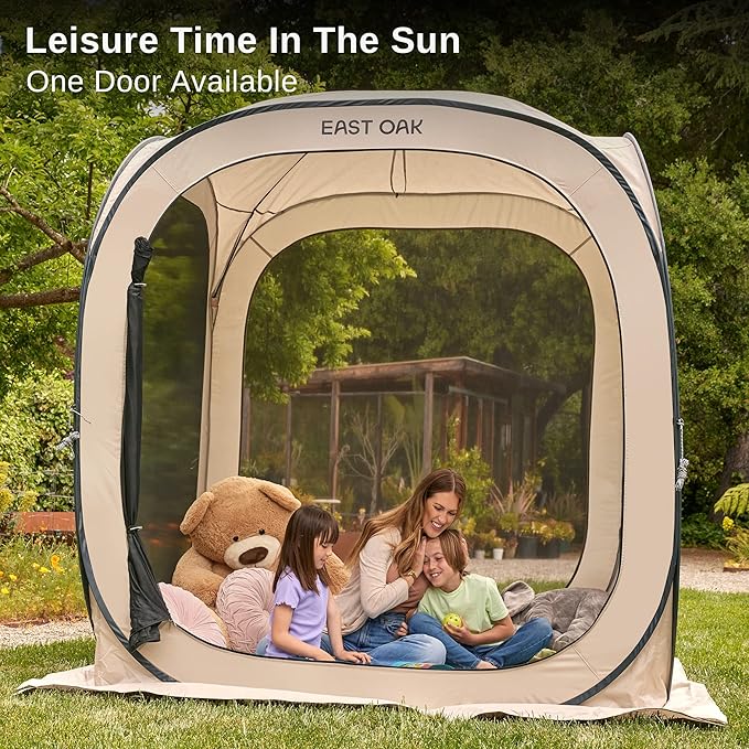East Oak Screen House Tent Pop-Up, Portable Screen Room Canopy Instant Screen Tent 6 x 6 FT with Carry Bag for Patio, Backyard, Deck & Outdoor Activities, Beige
