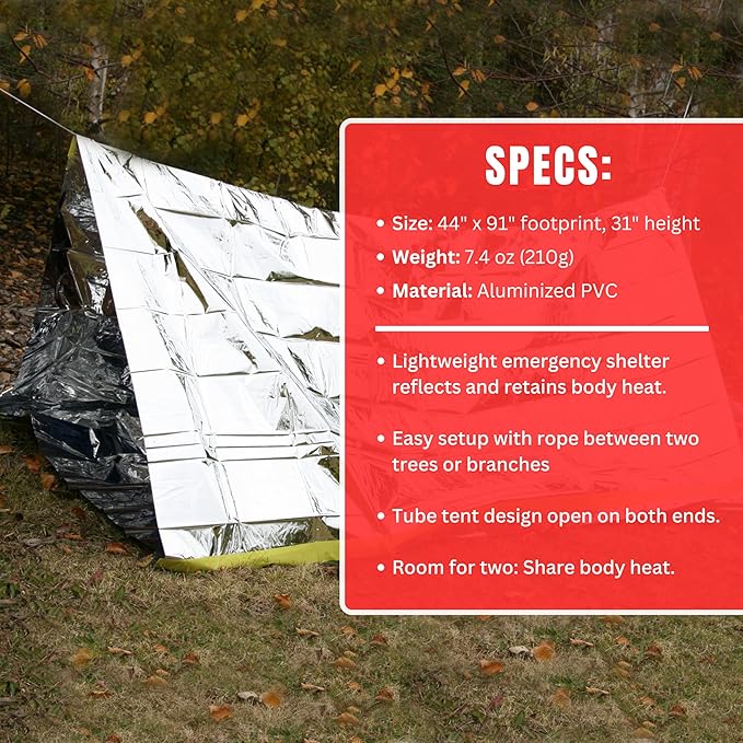Emergency Zone Reflective & Green Survival 2 Person Tube Tents. Available in 1, 2, 3, 48 Packs. (Reflective, 48)