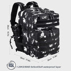 LHI Military Tactical Backpack for Men and Women 45L Army 3 Days Assault Pack Bag Large Rucksack with Shoe Compartment - Black Lightning