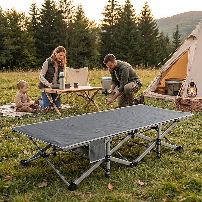 Camping Cot Bed for Adults, Portable Sleeping Cots with Mattress Folding, Fold Away Guest Bed Cot with Carrying Bag for Home Office Nap Indoor Outdoor (Grey)