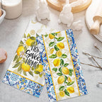 Lemon Kitchen Towels, Lemon Mediterranean Dish Towels Set of 2, Farmhouse Home Sweet Home Kitchen Decor, Summer Yellow Decorative Hand Tea Towels for Housewarming (18x26 Inches)