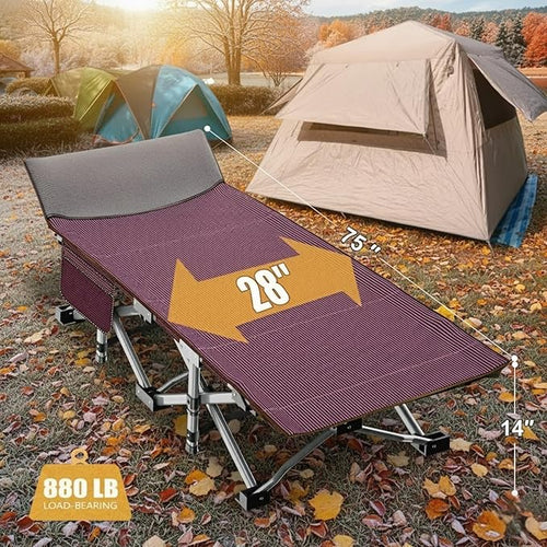 ABORON Folding Camping Cot W/Mat for Adults, Heavy Duty Outdoor Bed with Carry Bag,1200 D Layer Oxford Travel Camp Cots