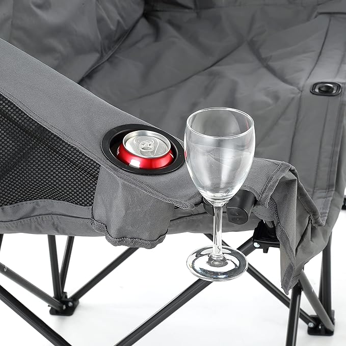 ARROWHEAD OUTDOOR Portable Folding Double Duo Camping Chair Loveseat w/ 2 Cup & Wine Glass Holder, Carrying Bag, Supports up to 500lbs